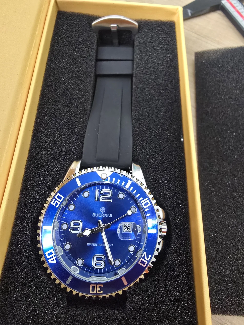 Men's Blue Dial Sport Authomatic Watch with Black Silicone Strap